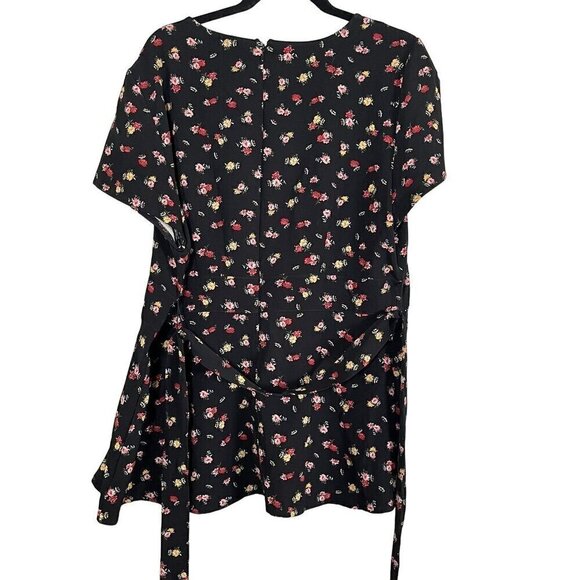 Lane Bryant Women Top Size 16 Black Round Neck Pink Floral Tie Waist Office Plus - Picture 9 of 12